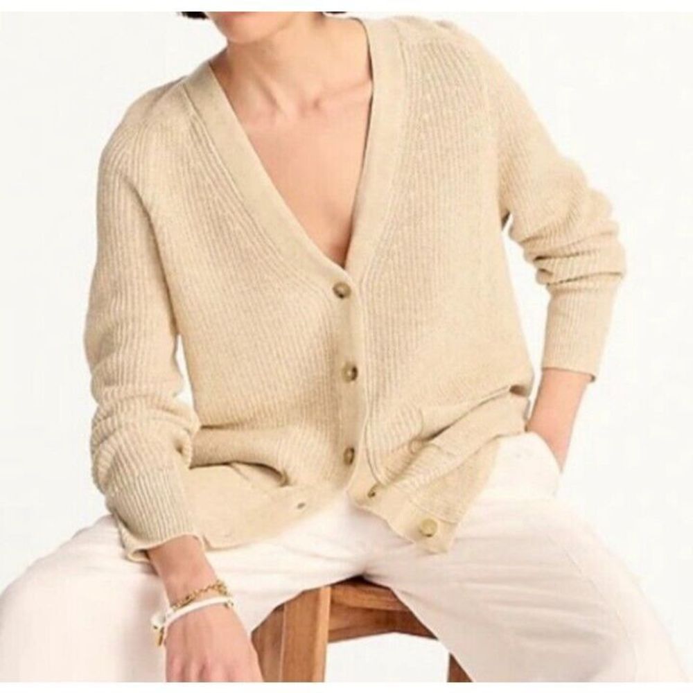 J. Crew Cream Beige Button Front Ribbed Cardigan
